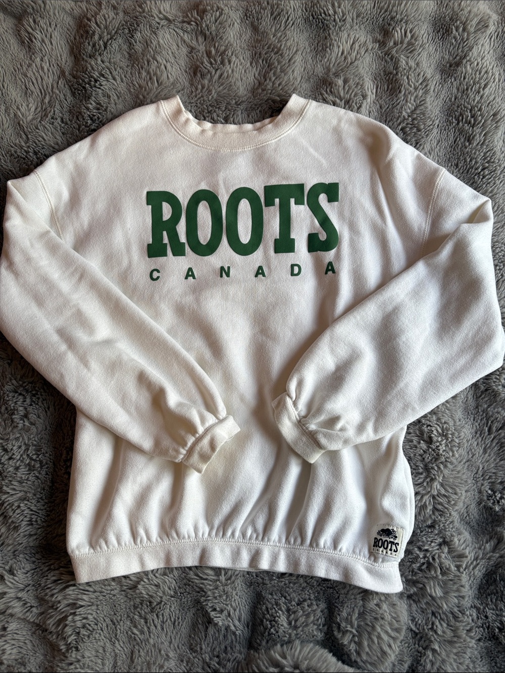Roots White Sweatshirt with Green Logo
